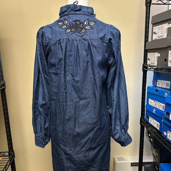 NWT! Coach Chambray Denim Embroidered Floral Shirt Dress Pockets Western Boho 0 - Picture 9 of 12